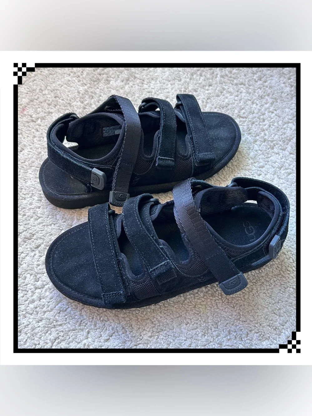 UGG Big Kid Unisex Goldencoast Suede Adjustable Multistrap Sandal Black Sz 4
